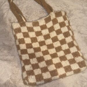 Free People Brown and Cream Checkered Tote
